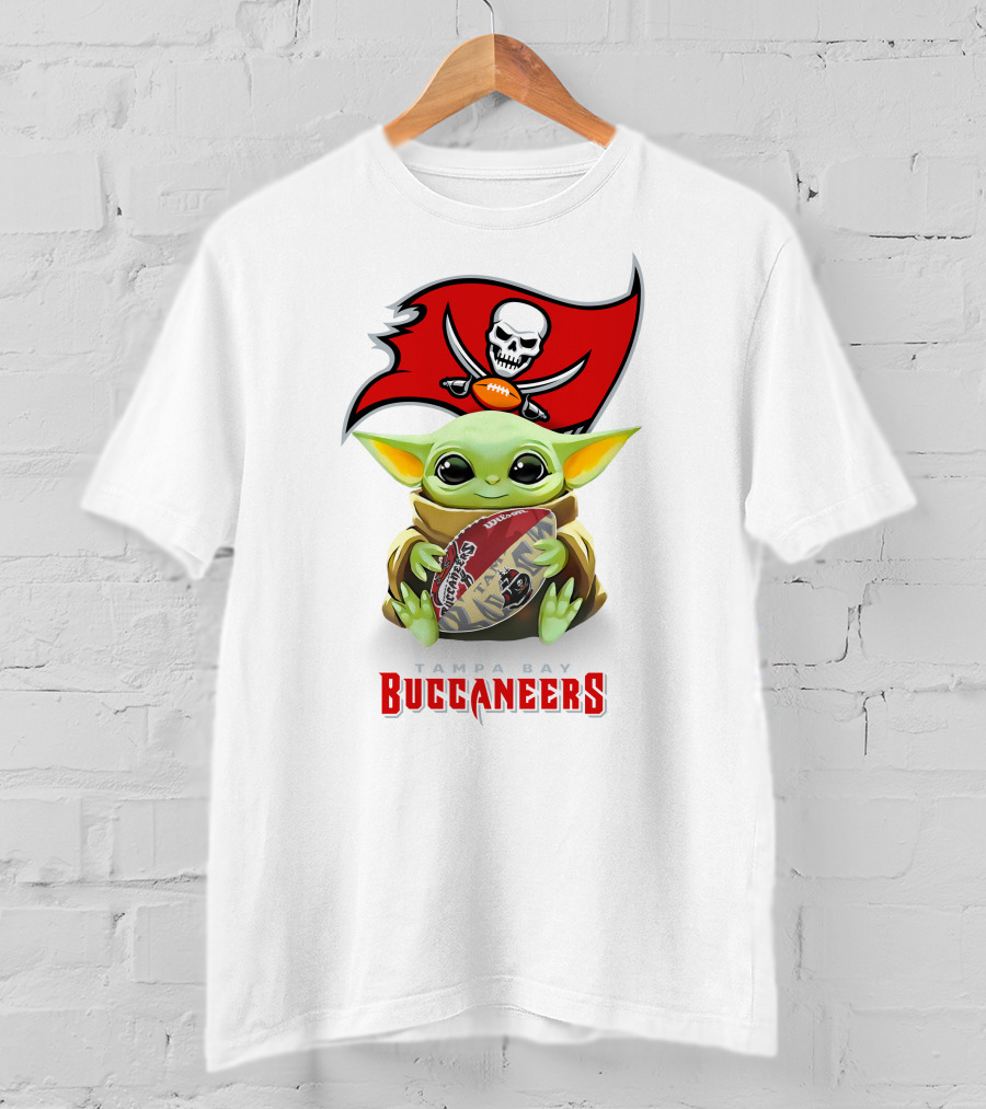 Star Wars Baby Yoda Holding Tampa Bay Buccaneers Football T-Shirt