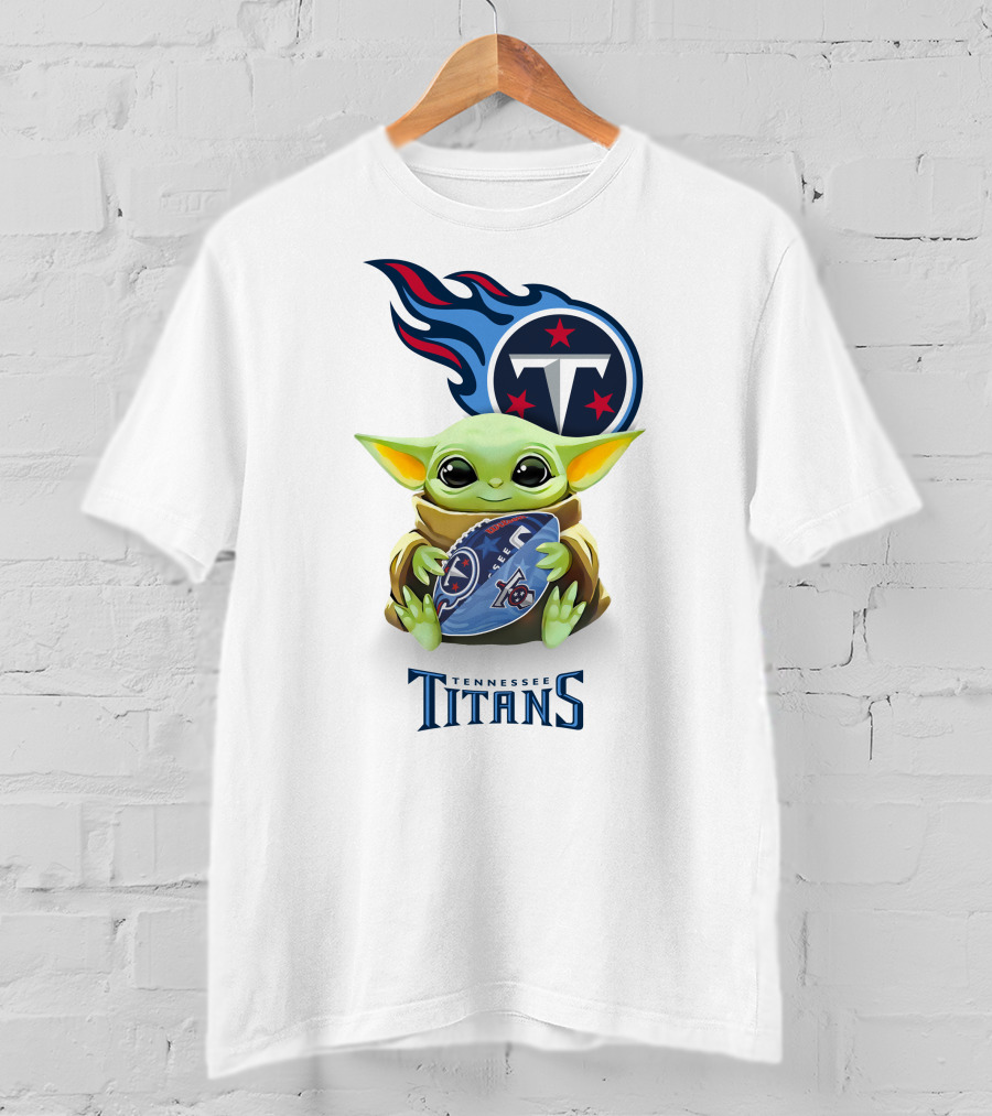 Star Wars Baby Yoda Tennessee Titans Football Logo White T-Shirt