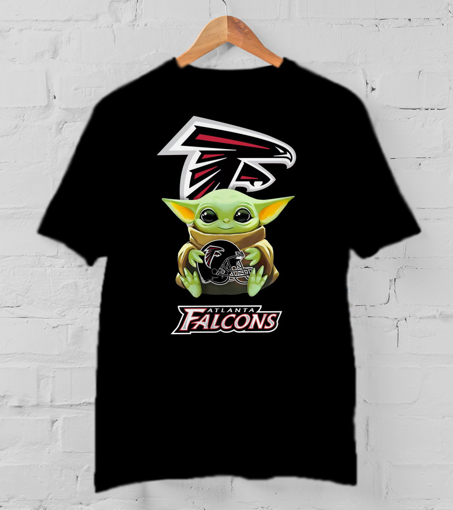 Grogu Embraces Atlanta Falcons Helmet With Team T-Shirt