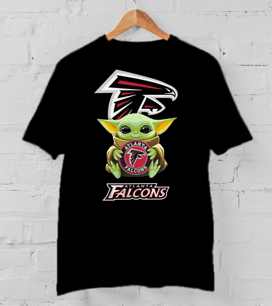 Grogu Holding Atlanta Falcons Emblem With Team T-Shirt
