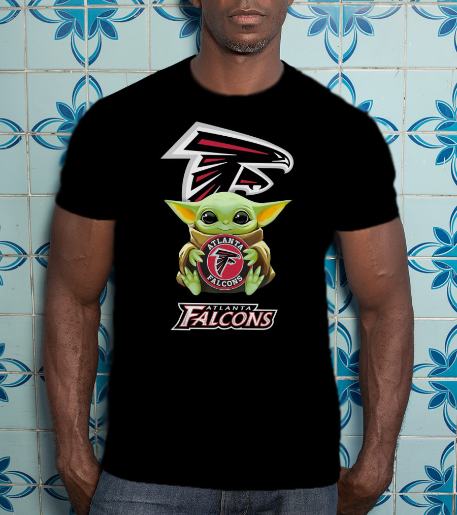 Grogu Holding Atlanta Falcons Emblem With Team T-Shirt