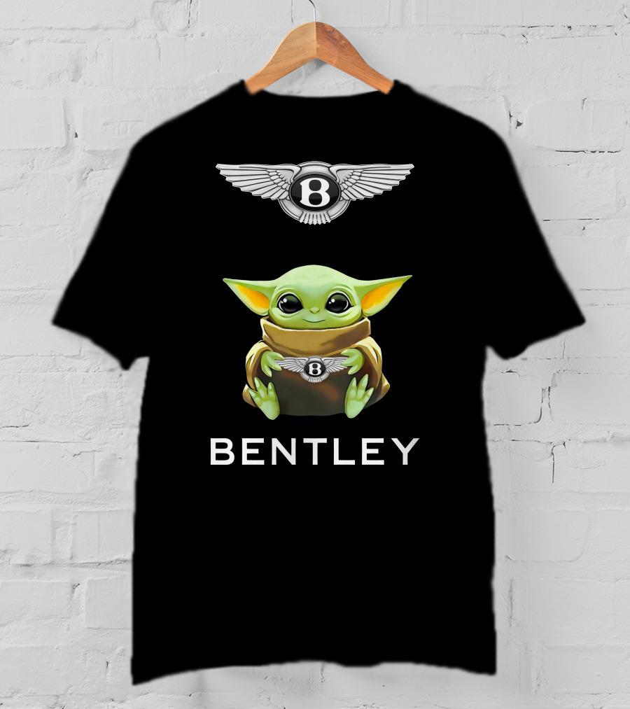 Grogu Holding Bentley Logo With Bentley Wings T-Shirt