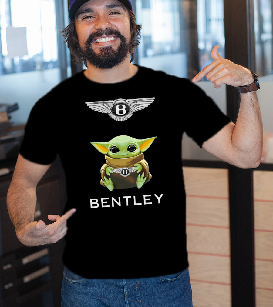 Grogu Holding Bentley Logo With Bentley Wings T-Shirt