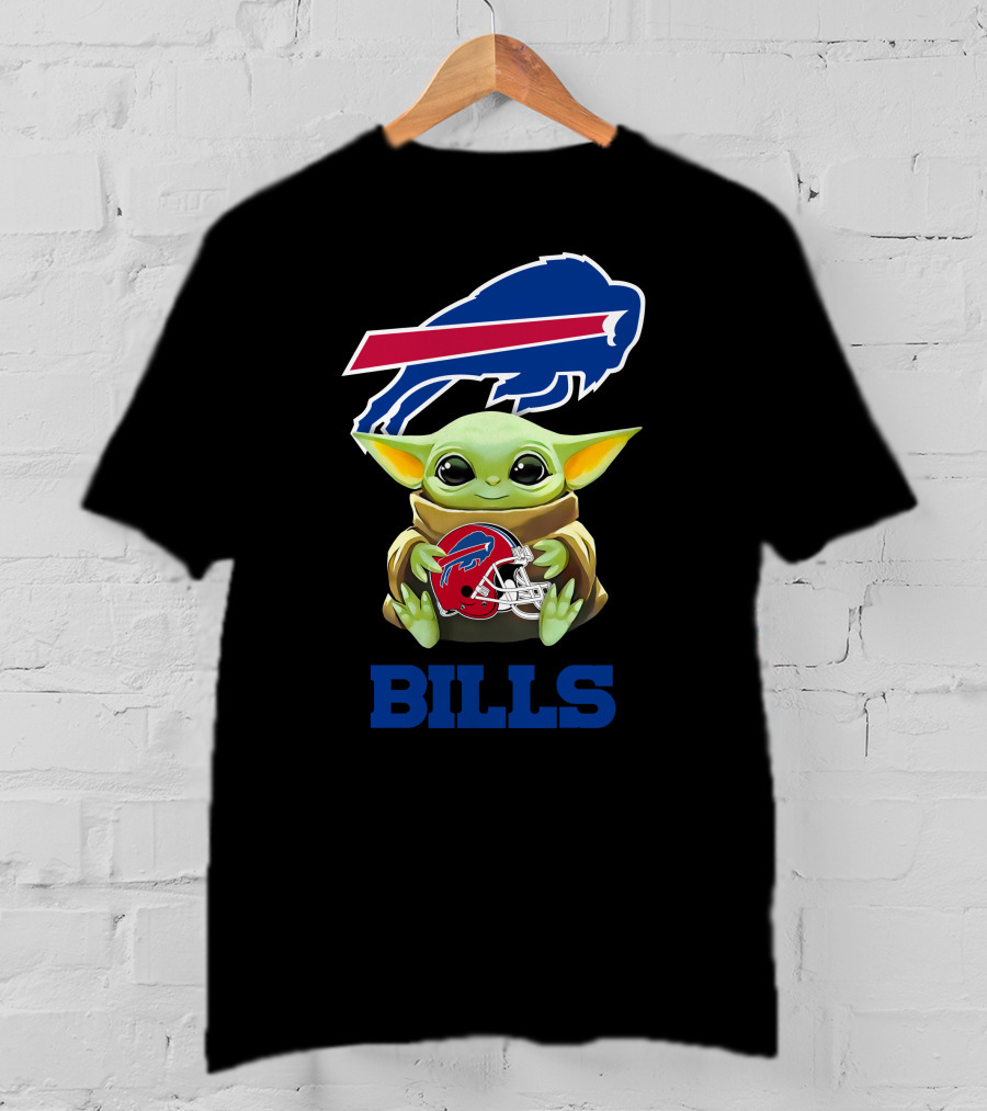 Grogu Holding Buffalo Bills Helmet With Logo And BILLS Text T-Shirt