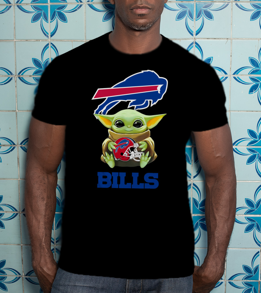 Grogu Holding Buffalo Bills Helmet With Logo And BILLS Text T-Shirt