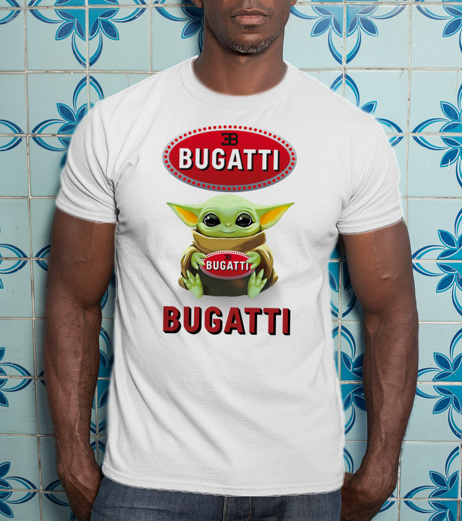 Grogu Bugatti Hug With Bugatti Logo Featuring Grogu Hugging Bugatti Emblem T-Shirt