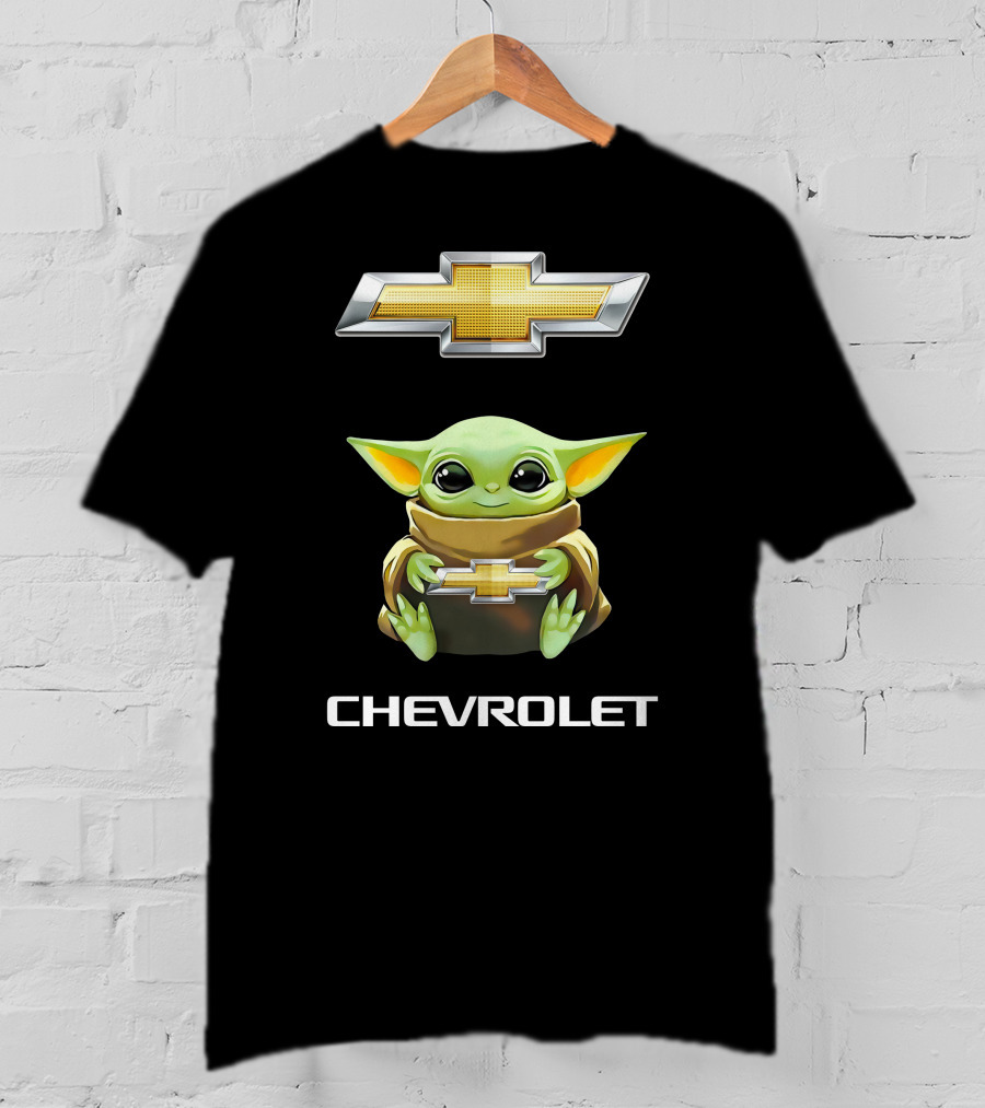 Grogu Holds Chevrolet Logo With Star Wars T-Shirt