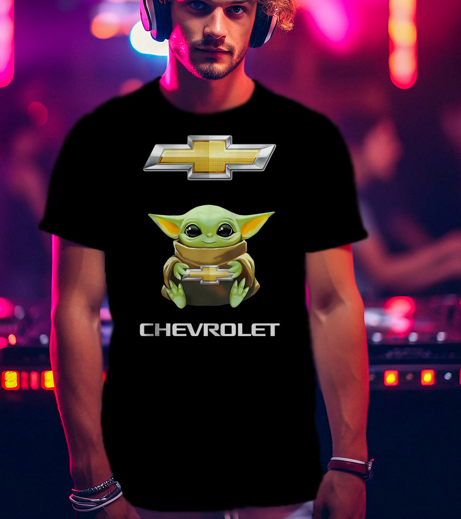 Grogu Holds Chevrolet Logo With Star Wars T-Shirt