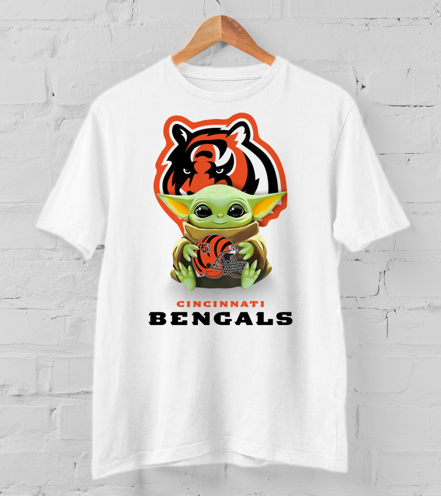 Cincinnati Bengals Grogu Hugging Bengals Helmet With Team T-Shirt
