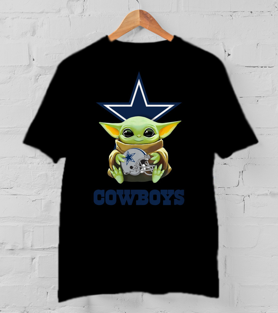 Grogu Holding Dallas Cowboys Helmet With Star Logo And COWBOYS Text T-Shirt