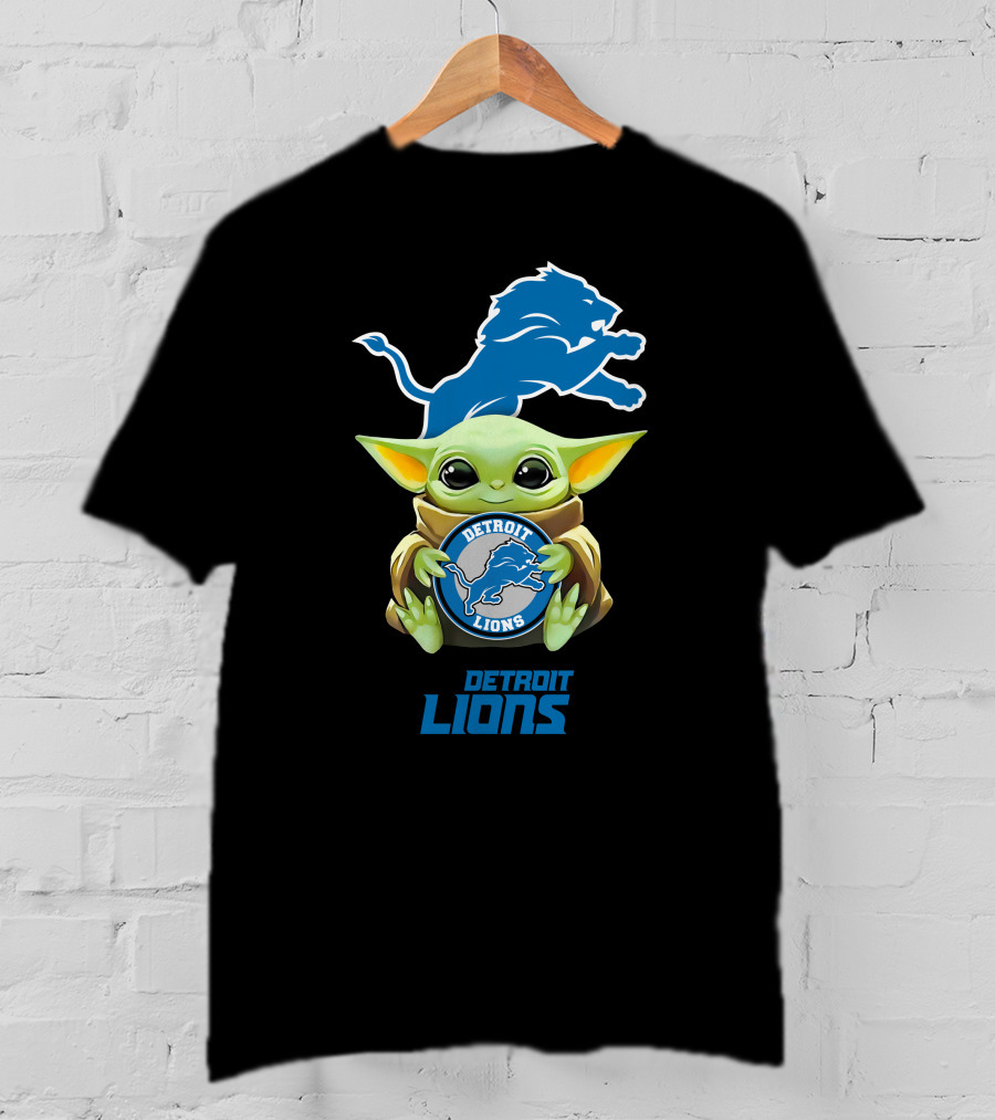 Grogu Holding Detroit Lions Emblem T-Shirt