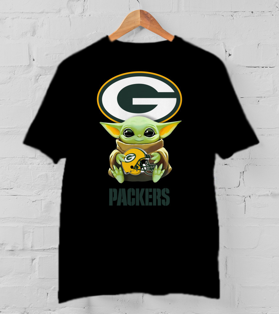 Grogu Holding Green Bay Packers Helmet With Packers T-Shirt