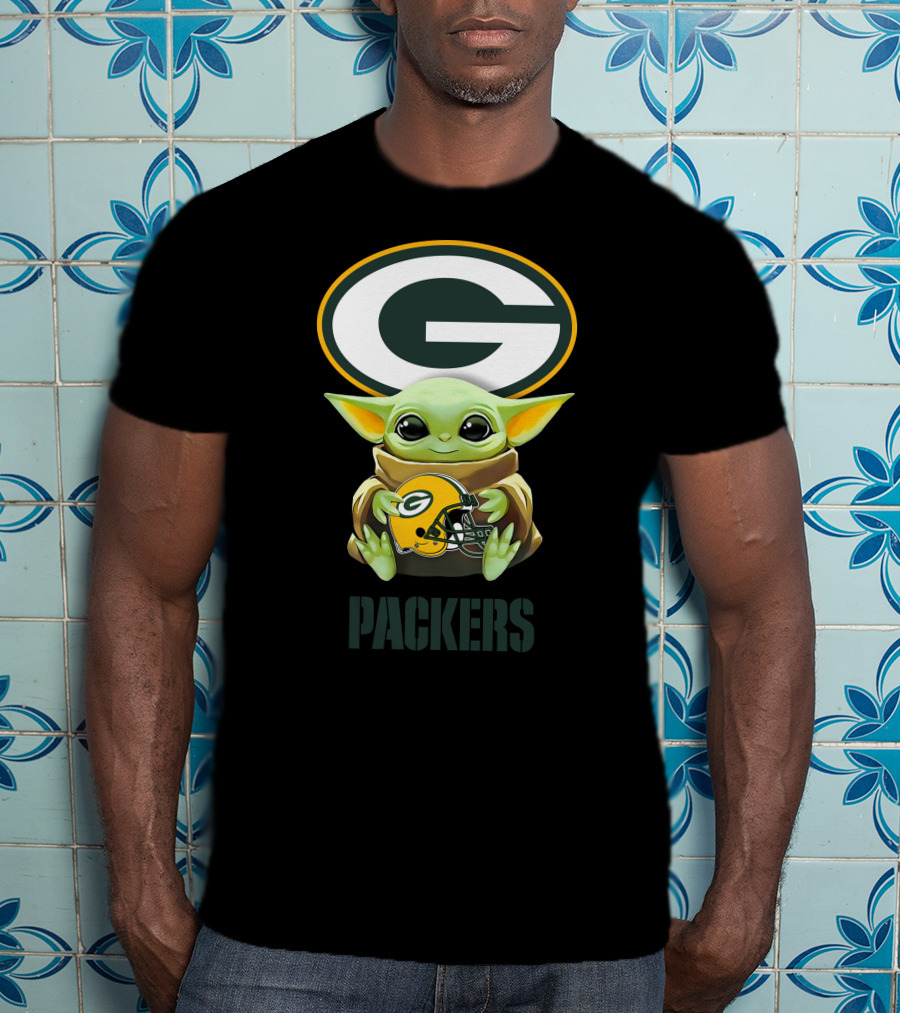 Grogu Holding Green Bay Packers Helmet With Packers T-Shirt