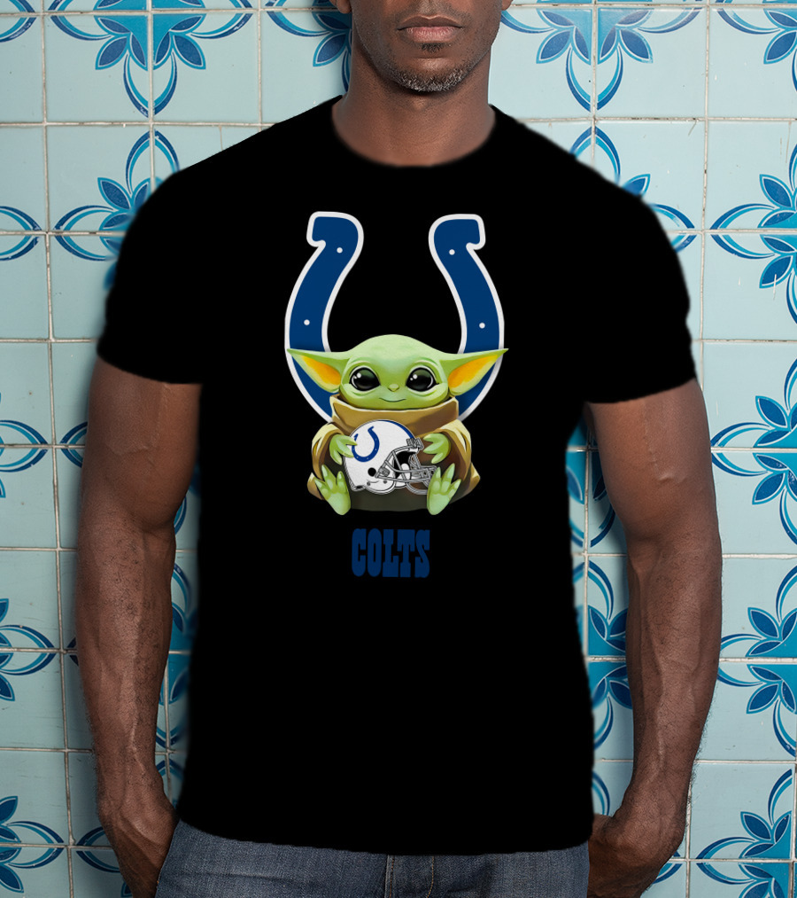 Grogu Embracing Indianapolis Colts Logo With Helmet T-Shirt