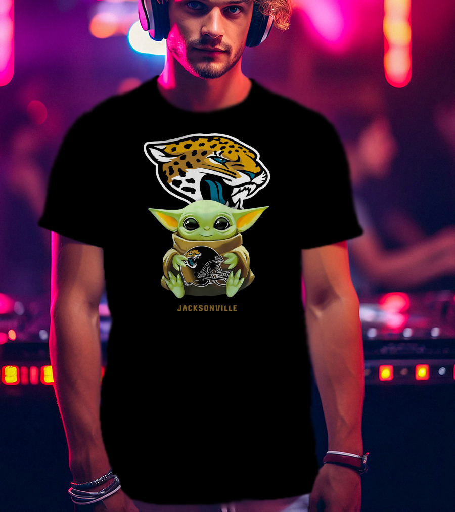 Grogu Holding Jacksonville Jaguars Football Helmet With Team T-Shirt