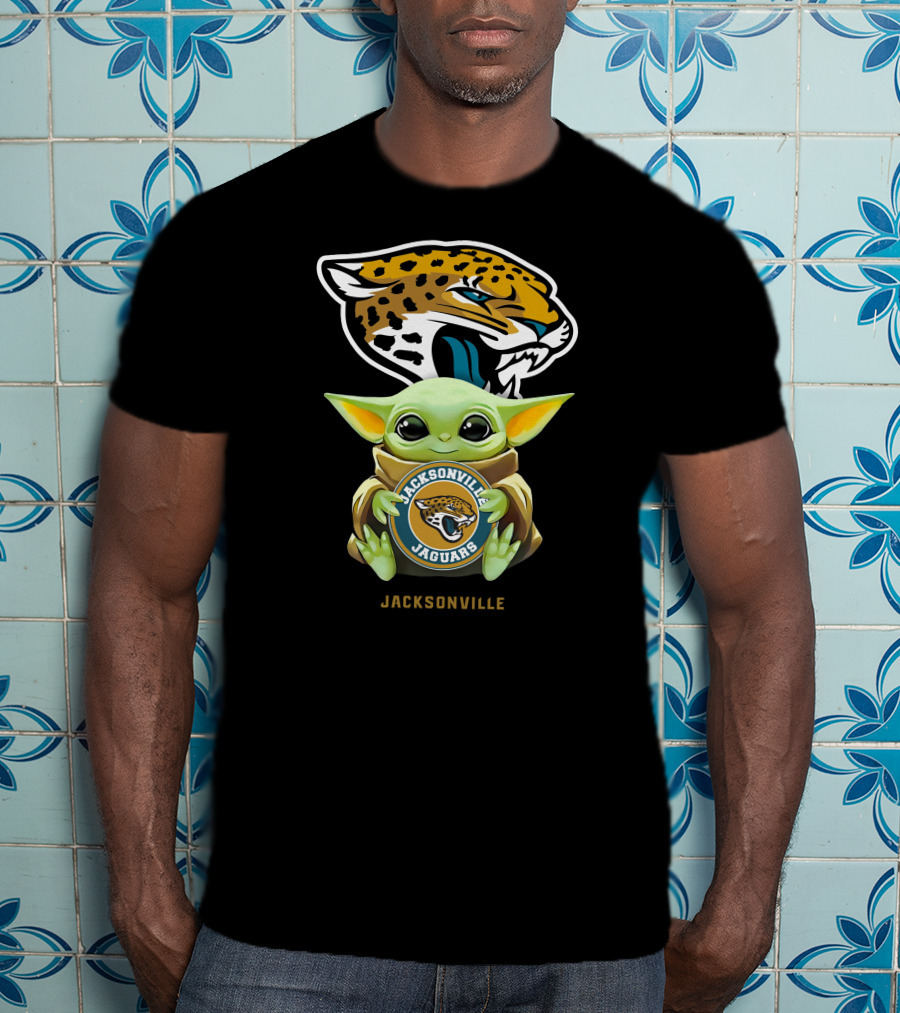 Grogu Holding Jacksonville Jaguars Icon With Emblem And Jaguar Head T-Shirt