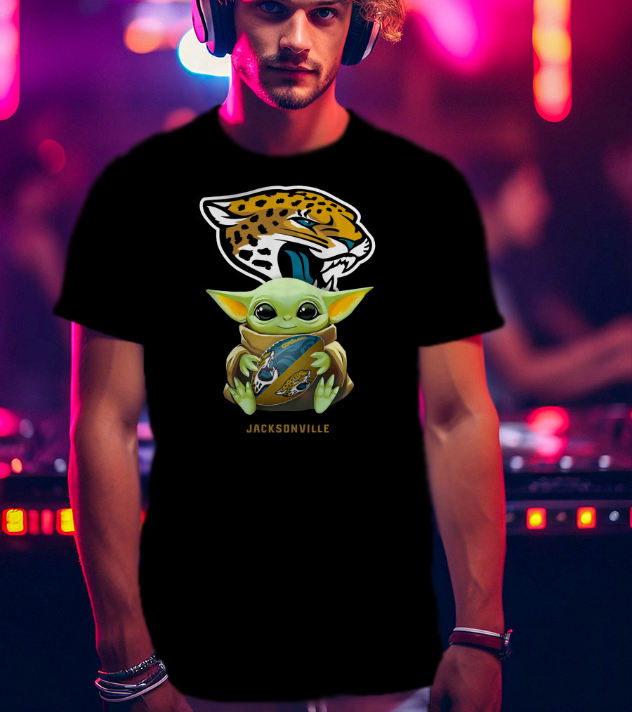 Grogu Holding Football With Jacksonville Jaguars T-Shirt