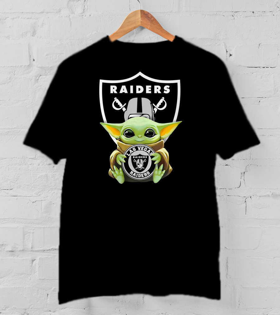Grogu Hugging Las Vegas Raiders Shield T-Shirt