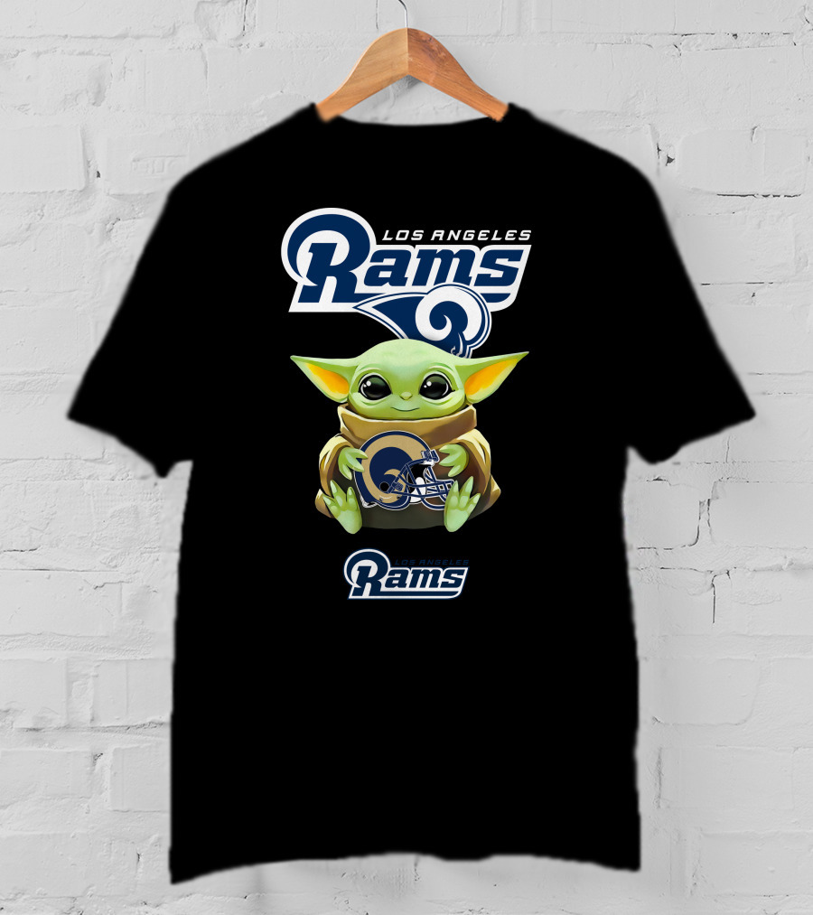 Los Angeles Rams Grogu Holding Rams Helmet NFL Football Fan T-Shirt