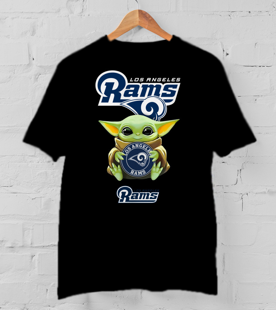 Grogu Holding Los Angeles Rams Football Emblem T-Shirt