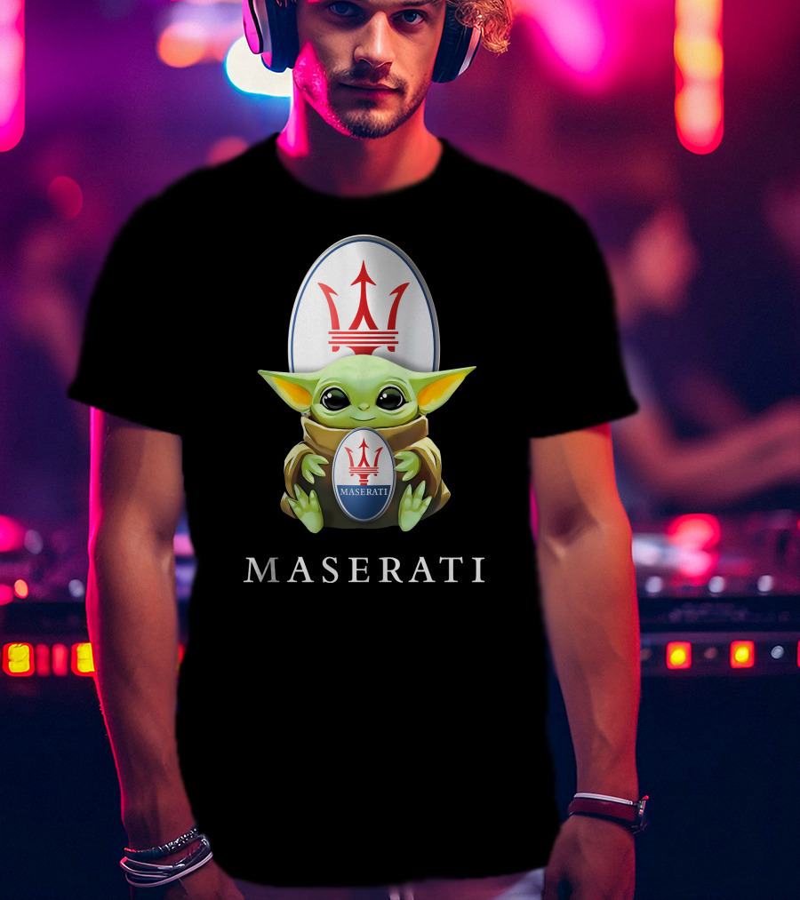 Grogu Holding Maserati Trident Emblem T-Shirt