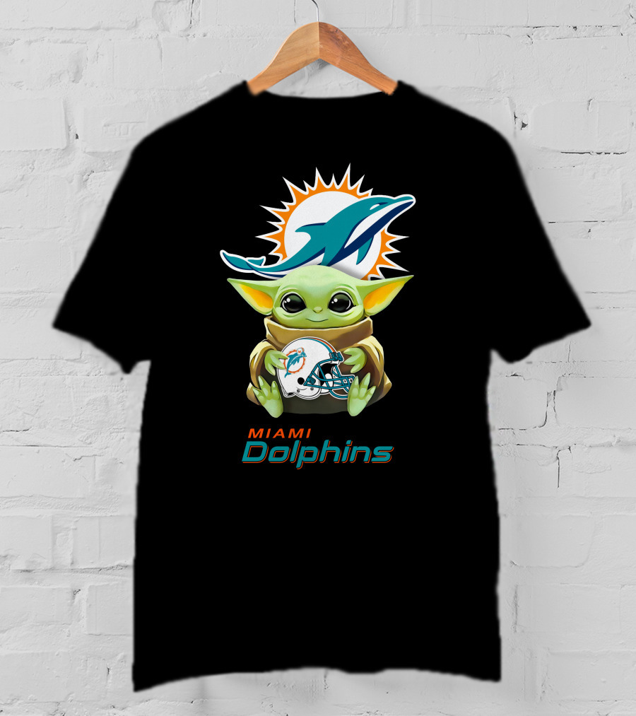 Miami Dolphins Grogu Holding Helmet Baby Yoda T-Shirt