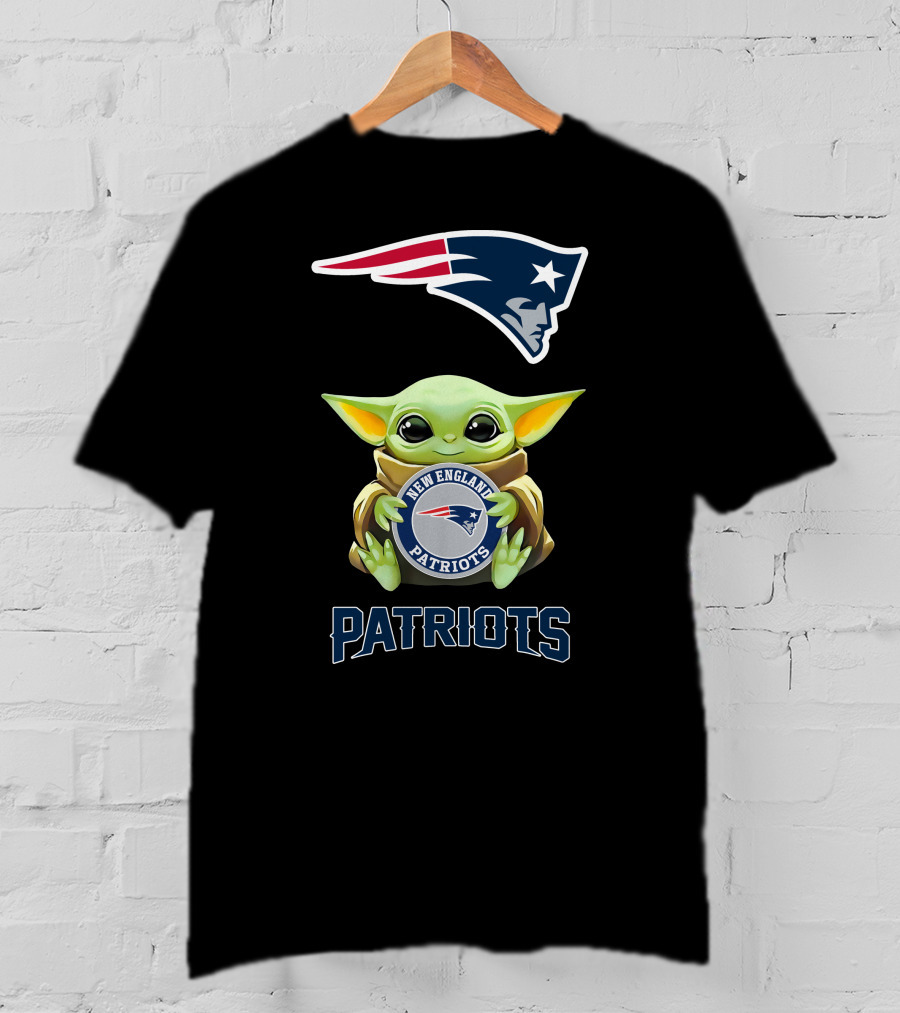 Grogu Embracing New England Patriots Logo With Mascot And Team Name T-Shirt