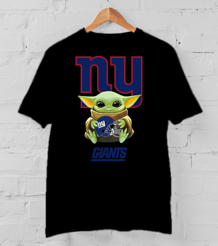 Grogu Holding New York Giants Football Helmet NYC Blue T-Shirt
