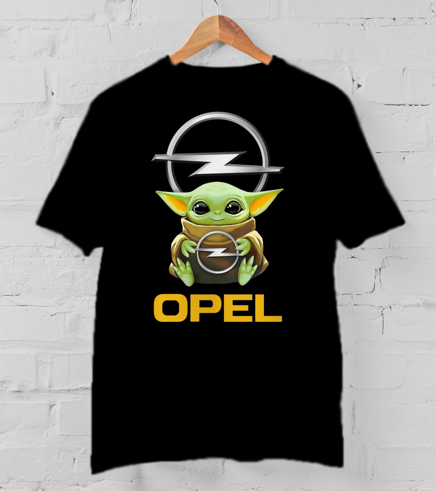 Grogu Holding Opel Logo With Iconic T-Shirt