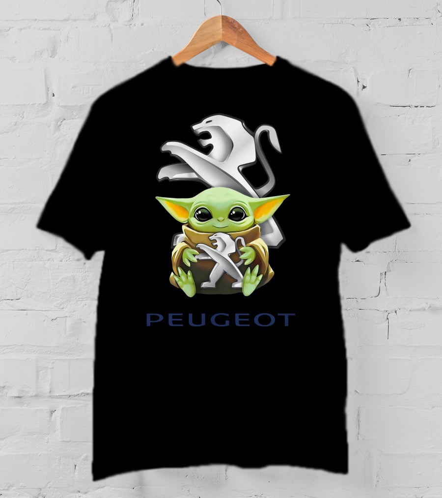 Grogu Holding Peugeot Logo With Lion Emblem T-Shirt