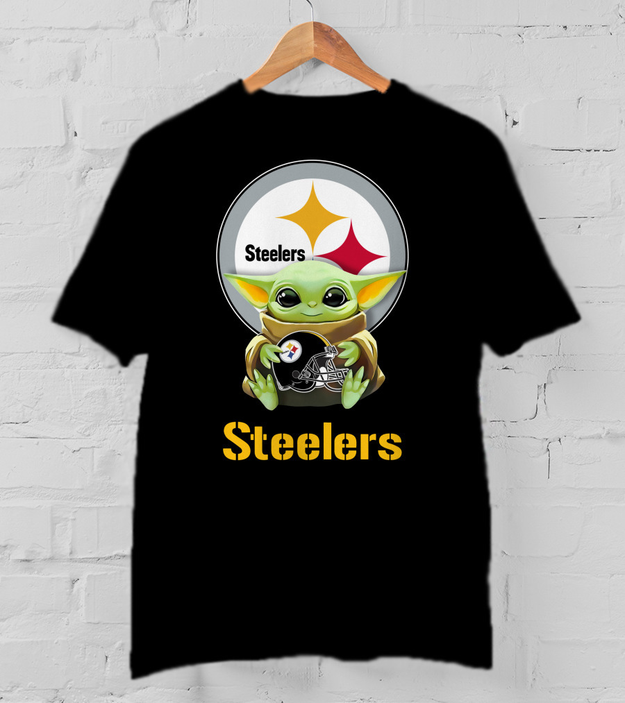 Grogu Holding Pittsburgh Steelers Helmet With Team T-Shirt