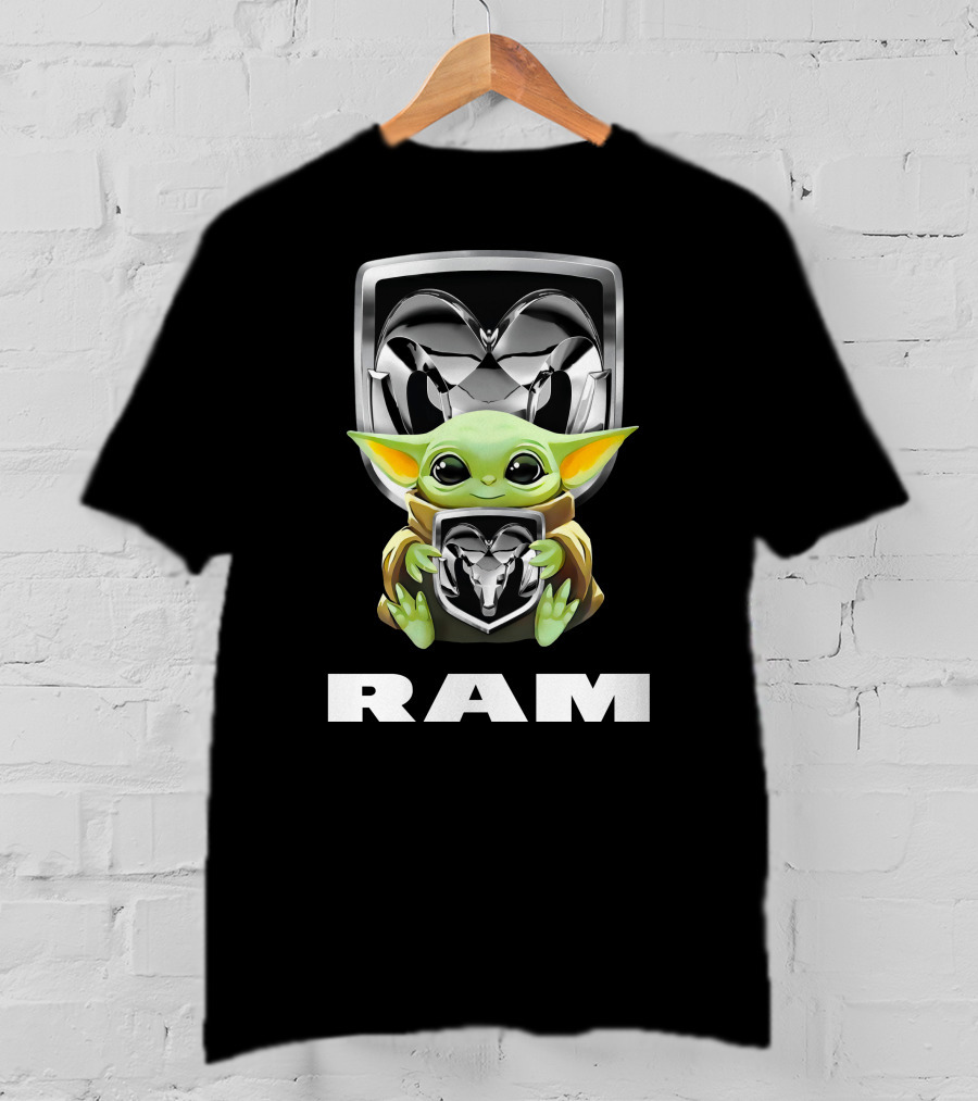 Grogu Holding Ram Logo With Ram Text T-Shirt