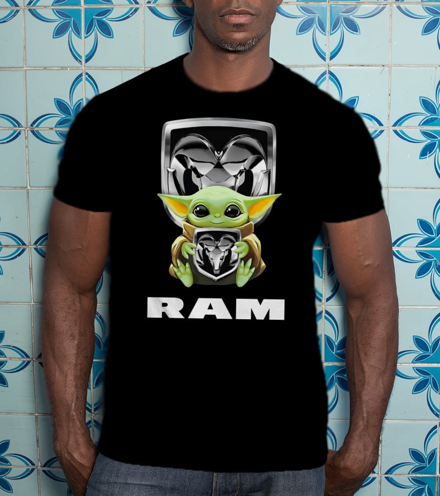 Grogu Holding Ram Logo With Ram Text T-Shirt