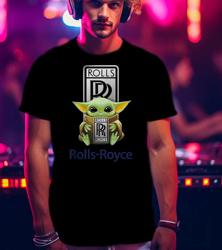 Grogu Holding Rolls Royce Logo With Rolls-Royce Text T-Shirt