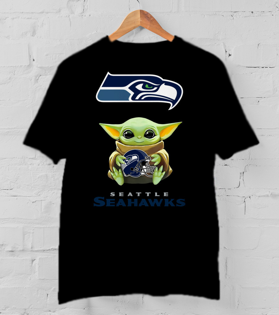 Grogu Hugging Seattle Seahawks Helmet T-Shirt