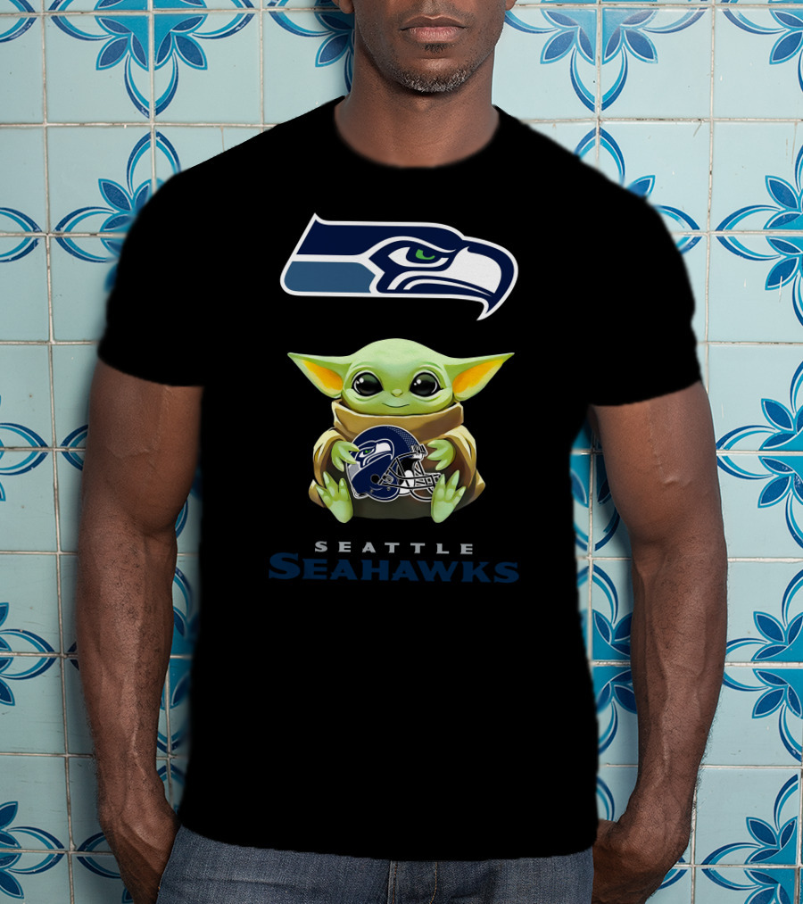 Grogu Hugging Seattle Seahawks Helmet T-Shirt
