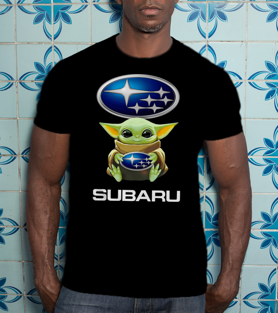 Grogu Hugging Subaru Logo With Subaru Stars And Text T-Shirt