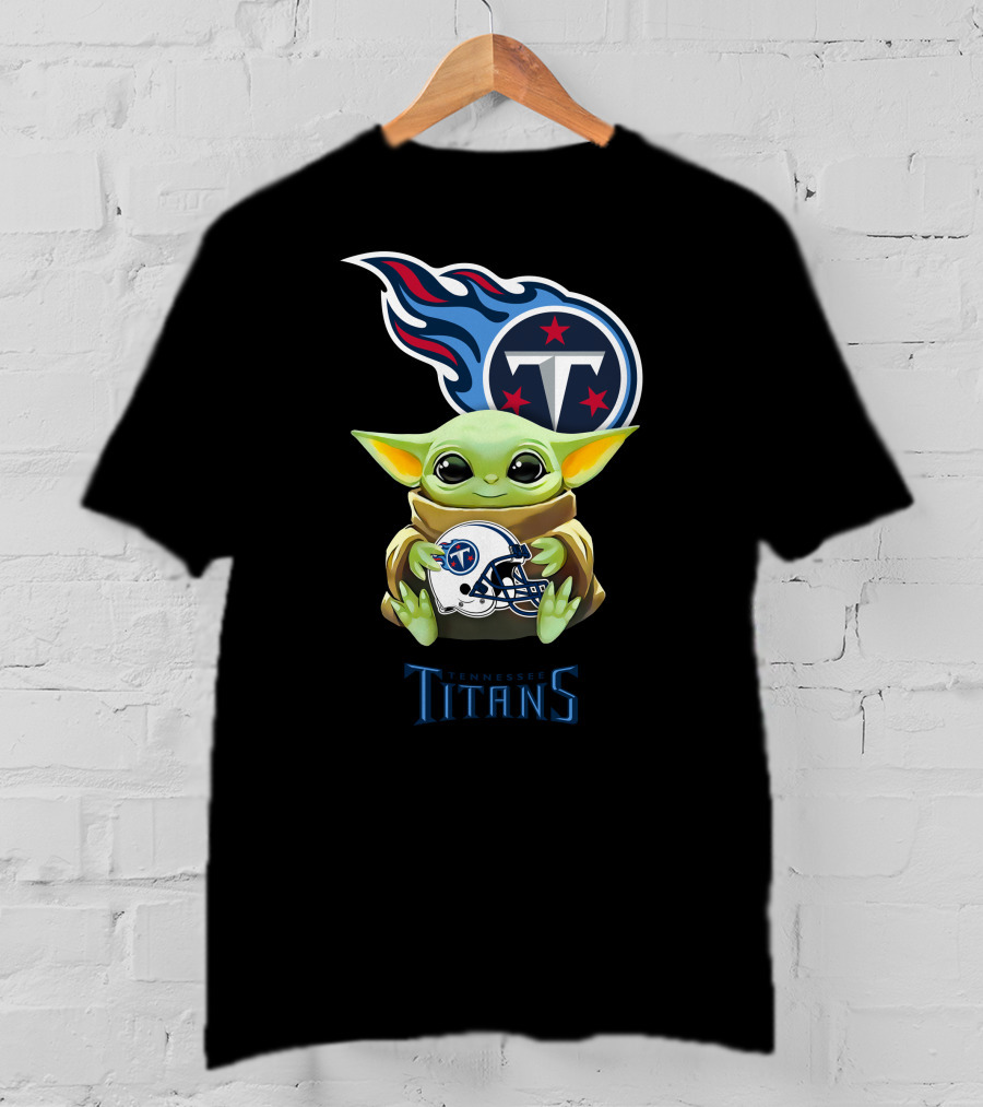 Grogu Holding Tennessee Titans Helmet With Team T-Shirt