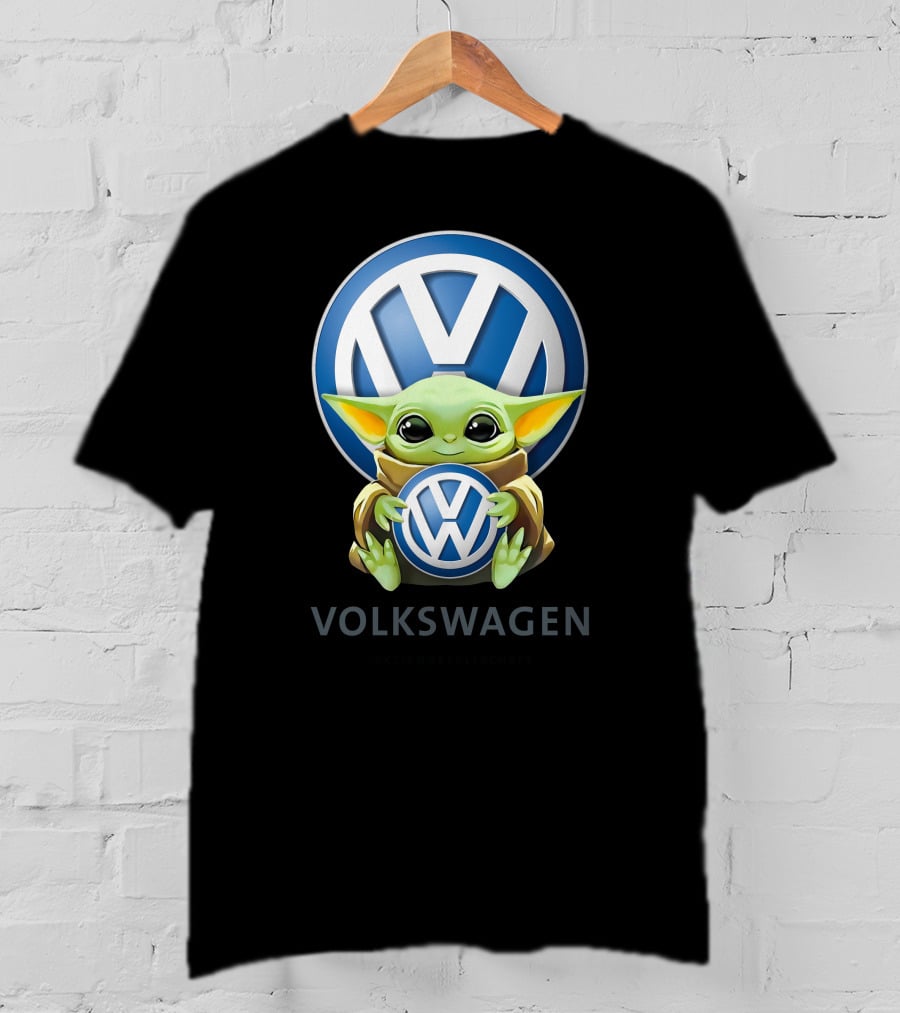 Grogu Holding Volkswagen Logo With Volkswagen Aktiengesellschaft Text T-Shirt