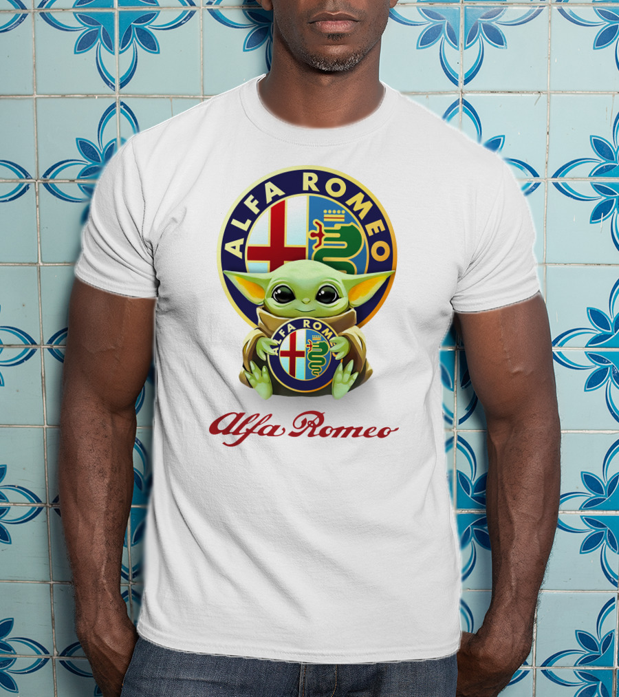 Grogu Holding Alfa Romeo Emblem T-Shirt
