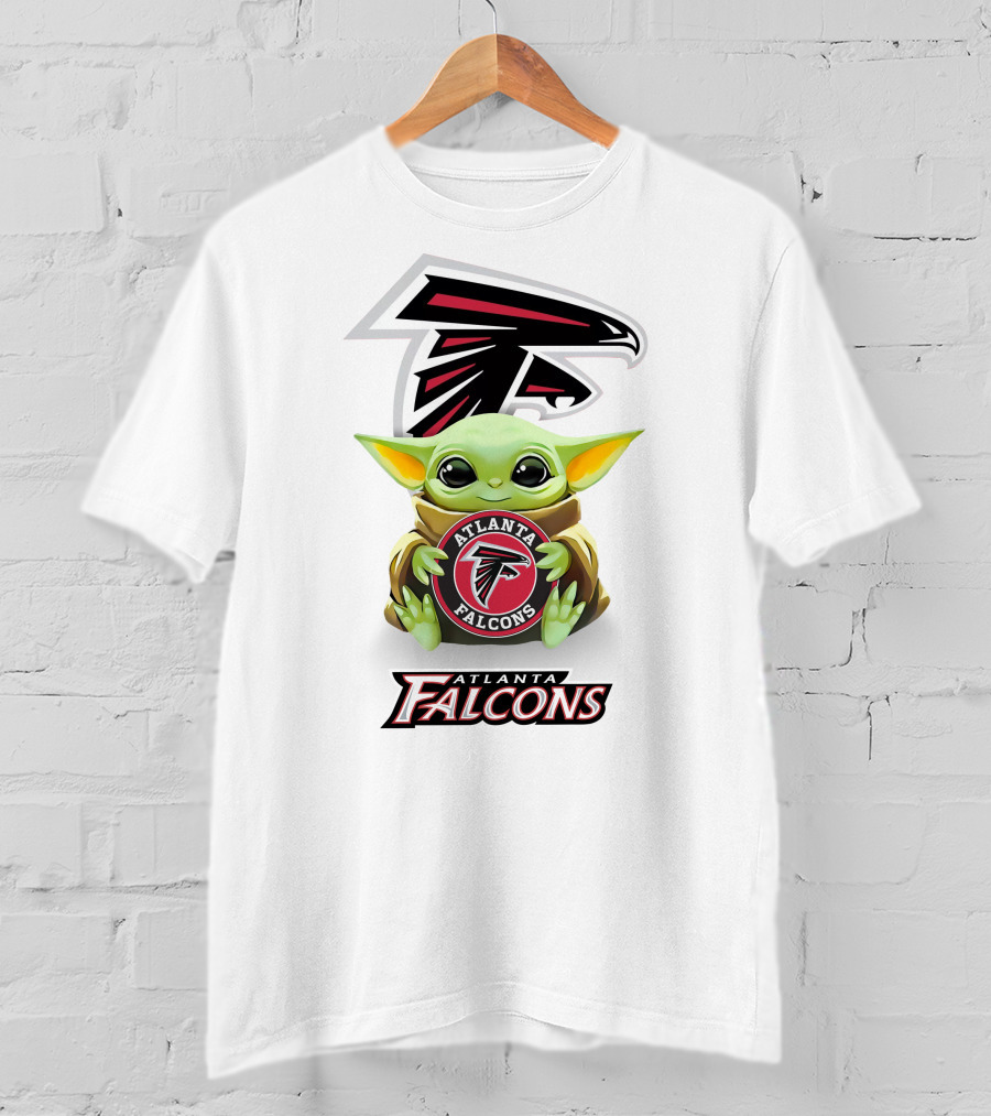 Grogu Atlanta Falcons Hug Logo White T-Shirt