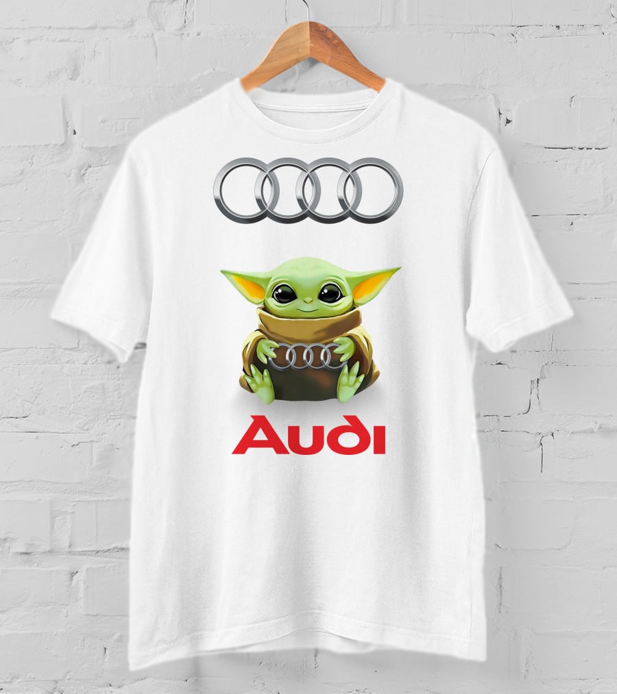 Grogu Hug Audi Rings Logo White T-Shirt