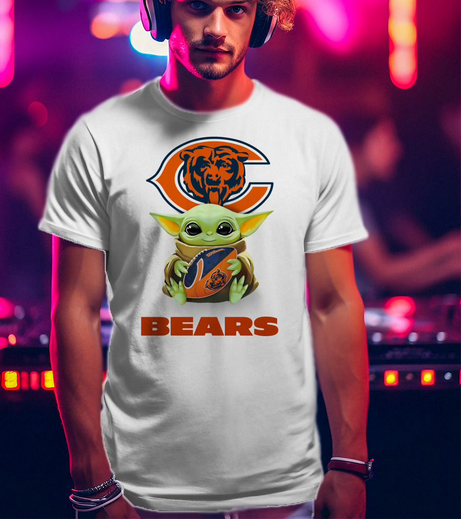 Chicago Bears Grogu Holding Football With Team T-Shirt