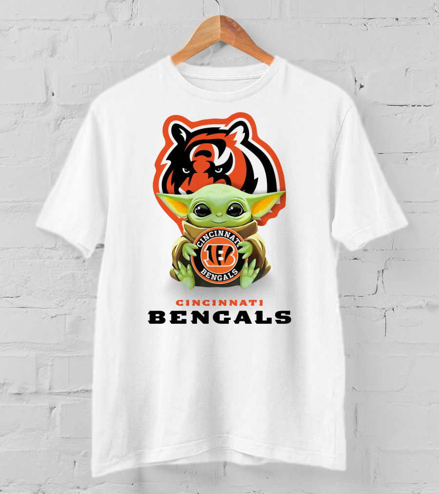 Cincinnati Bengals Baby Yoda Hugging Bengals Logo Tiger T-Shirt