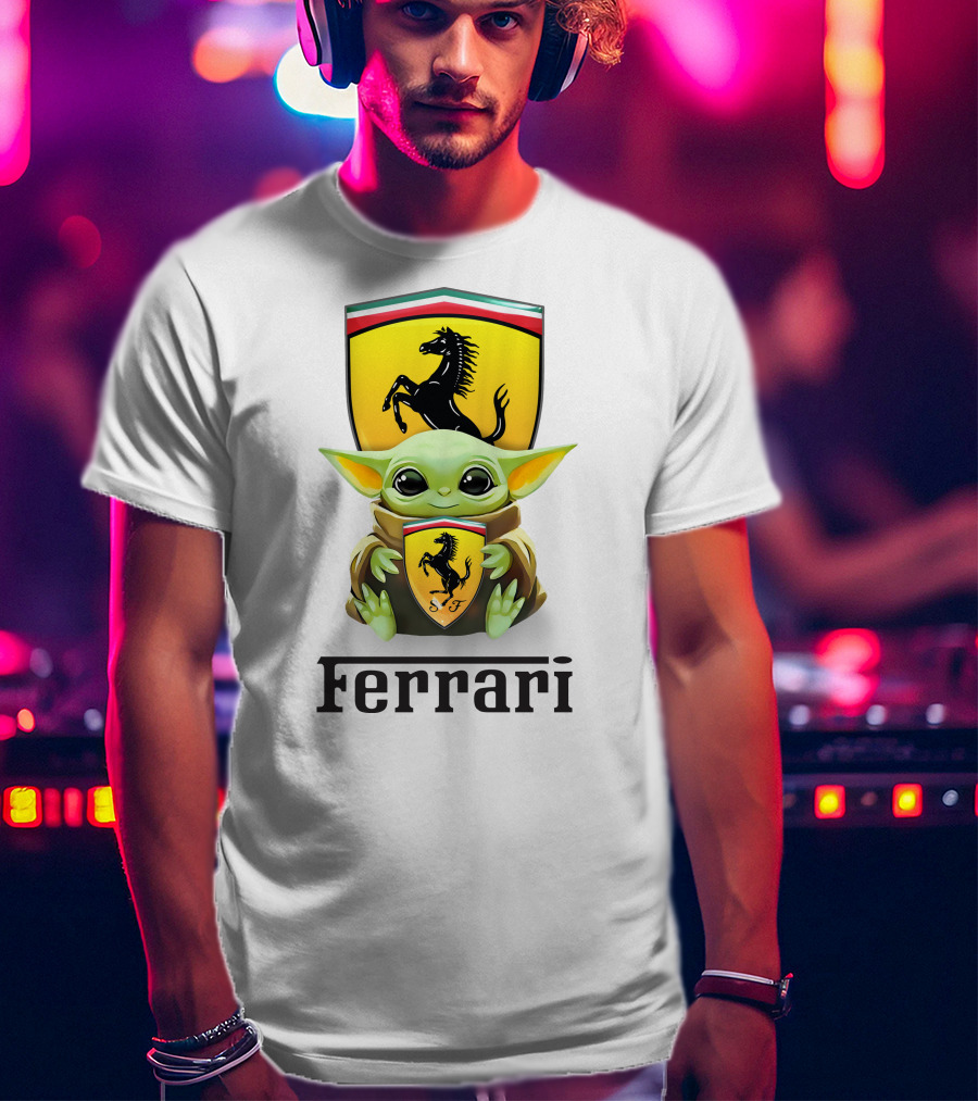 Grogu Hug Ferrari Emblem Iconic Fusion T-Shirt