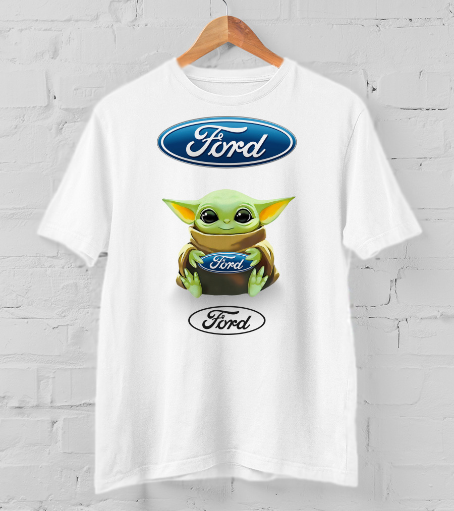 Ford Logo Grogu Hug Plush Mandalorian Baby Yoda White T-Shirt