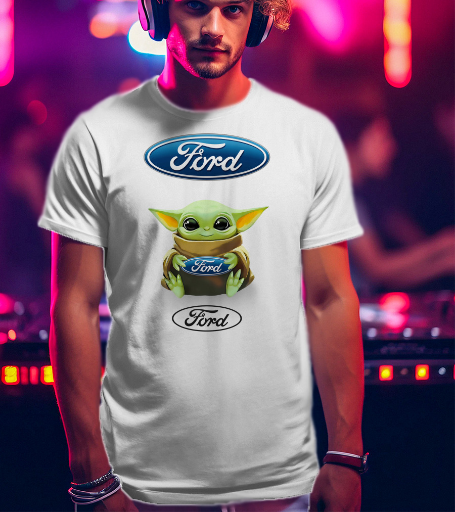 Ford Logo Grogu Hug Plush Mandalorian Baby Yoda White T-Shirt