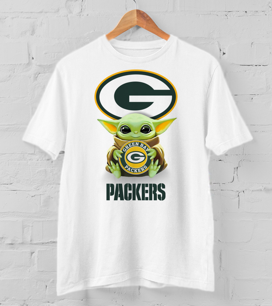 Grogu Green Bay Packers Hug Logo Packers T-Shirt