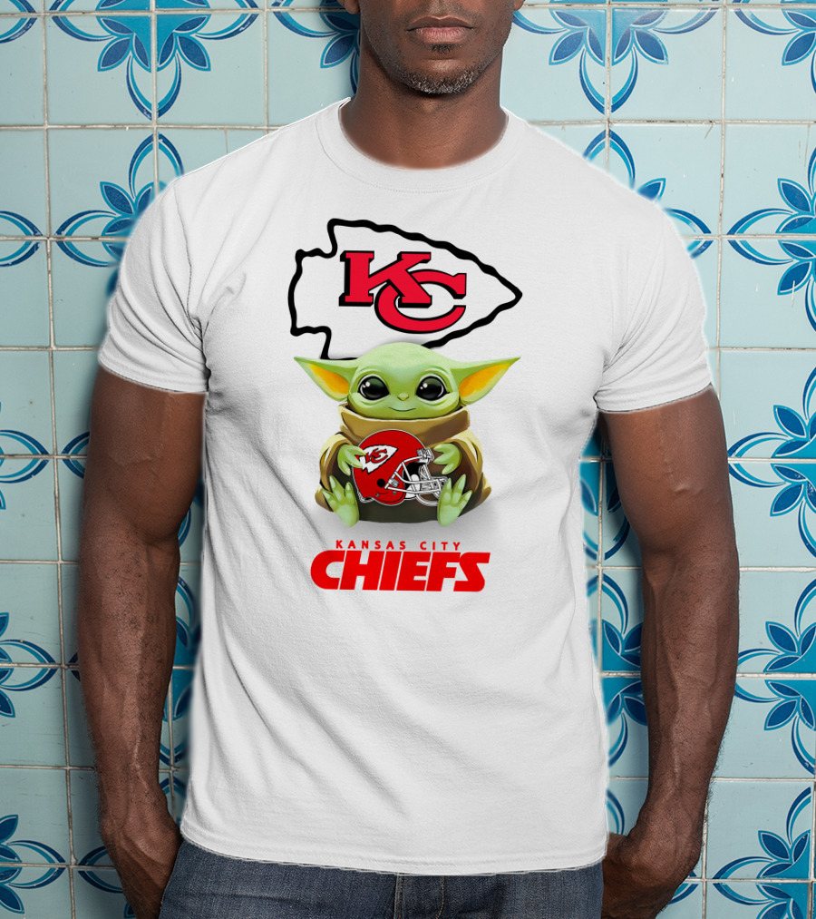 Grogu KC Arrowhead Kansas City Chiefs Helmet Hug T-Shirt