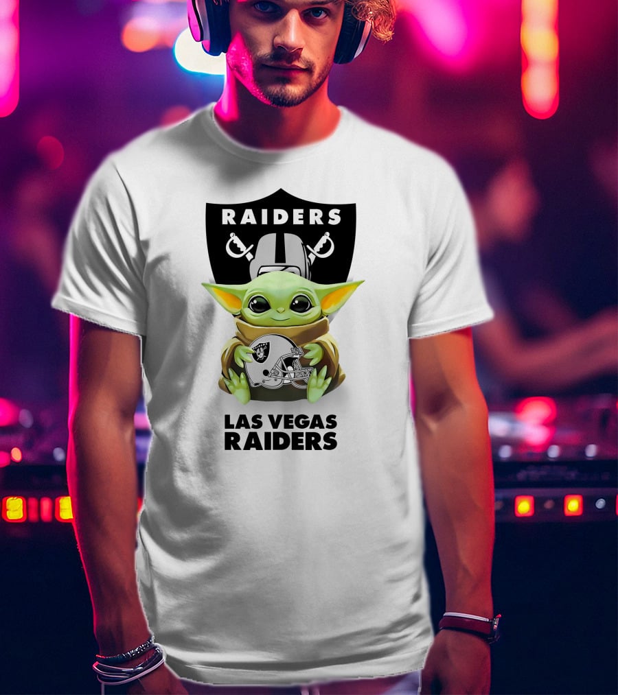 Grogu Hugging Las Vegas Raiders Helmet Raiders T-Shirt